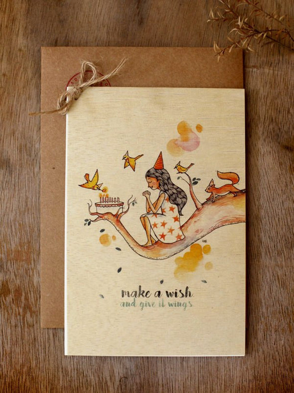 Wishing Card - Print on Wood - Make a wish (B'day) - Unposted Letters Store - 3