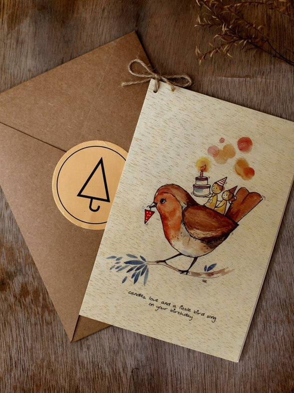 Wishing Card - Print on Wood - Candles love (B'day) - Unposted Letters Store - 1
